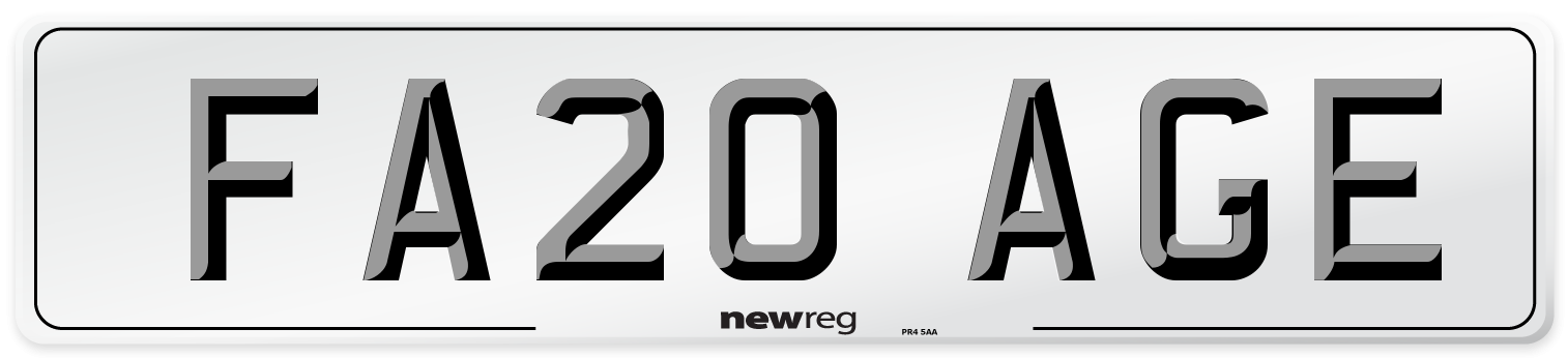 FA20 AGE Number Plate from New Reg